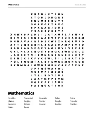Free Printable Mathematics themed Word Search Puzzle puzzle thumbnail