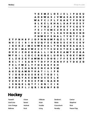 Free Printable Hockey themed Word Search Puzzle puzzle thumbnail