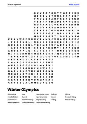 Free Printable Winter Olympics themed Word Search Puzzle puzzle thumbnail