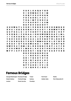 Free Printable Famous Bridges themed Word Search Puzzle puzzle thumbnail