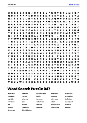 Free Printable Puzzle 047 themed Word Search Puzzle puzzle thumbnail