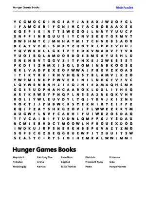 Free Printable Hunger Games Books themed Word Search Puzzle puzzle thumbnail
