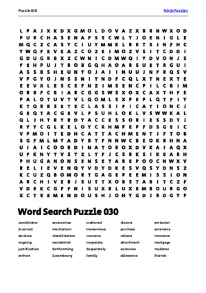 Free Printable Puzzle 030 themed Word Search Puzzle puzzle thumbnail