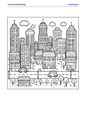 Cityscape Coloring Page puzzle thumbnail