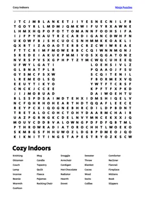 Free Printable Cozy Indoors themed Word Search Puzzle puzzle thumbnail