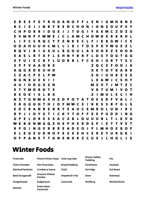 Free Printable Winter Foods themed Word Search Puzzle thumbnail