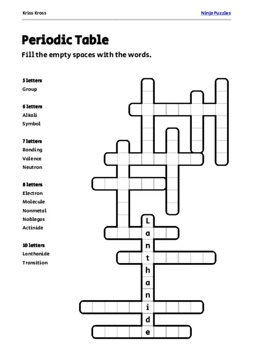 Free Periodic Table Kriss-Kross Puzzle thumbnail
