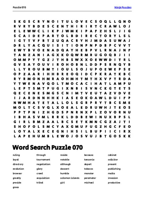 Free Printable Puzzle 070 themed Word Search Puzzle thumbnail