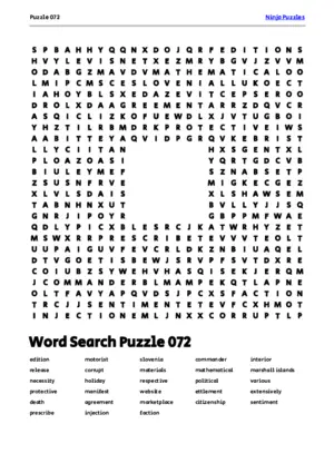 Free Printable Puzzle 072 themed Word Search Puzzle puzzle thumbnail