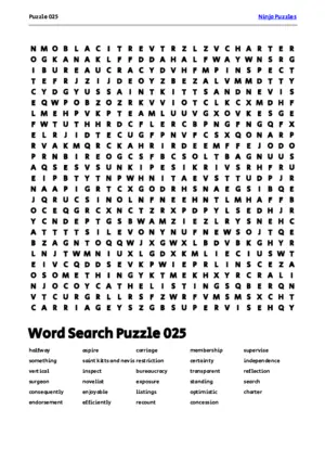 Free Printable Puzzle 025 themed Word Search Puzzle puzzle thumbnail