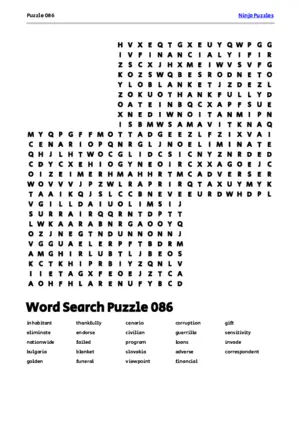 Free Printable Puzzle 086 themed Word Search Puzzle puzzle thumbnail