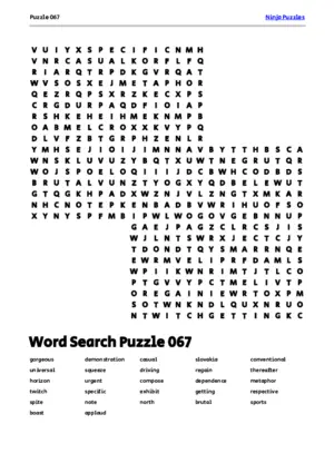 Free Printable Puzzle 067 themed Word Search Puzzle puzzle thumbnail