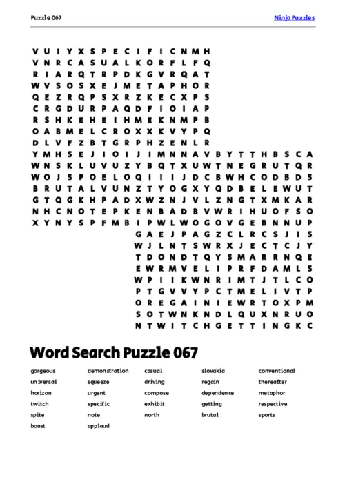 Free Printable Puzzle 067 themed Word Search Puzzle thumbnail