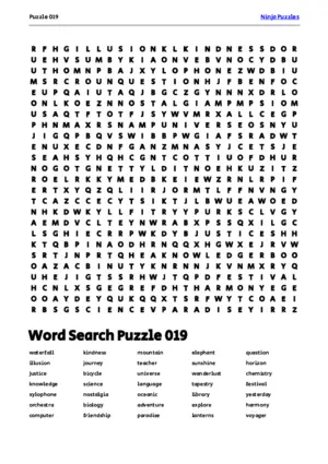 Free Printable Puzzle 019 themed Word Search Puzzle puzzle thumbnail