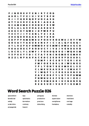 Free Printable Puzzle 026 themed Word Search Puzzle puzzle thumbnail