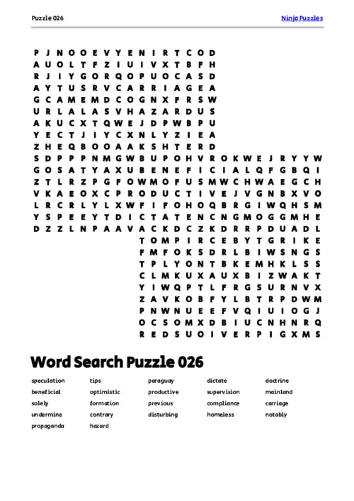 Free Printable Puzzle 026 themed Word Search Puzzle thumbnail