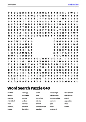 Free Printable Puzzle 040 themed Word Search Puzzle puzzle thumbnail