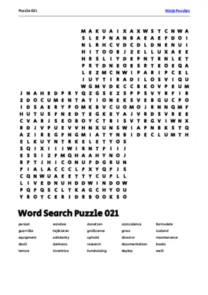 Free Printable Puzzle 021 themed Word Search Puzzle puzzle thumbnail