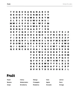 Free Printable Fruit themed Word Search Puzzle puzzle thumbnail