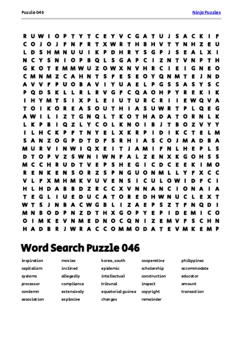 Free Printable Puzzle 046 themed Word Search Puzzle thumbnail