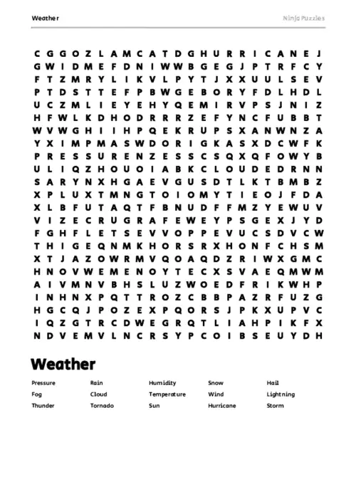 Free Printable Weather themed Word Search Puzzle thumbnail
