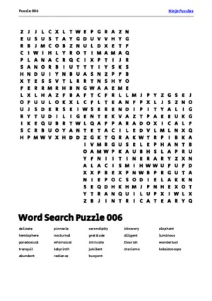 Free Printable Puzzle 006 themed Word Search Puzzle puzzle thumbnail