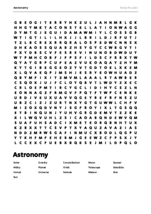 Free Printable Astronomy themed Word Search Puzzle puzzle thumbnail