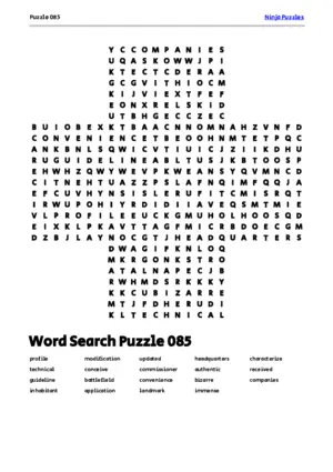 Free Printable Puzzle 085 themed Word Search Puzzle puzzle thumbnail