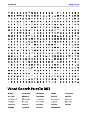 Free Printable Puzzle 003 themed Word Search Puzzle puzzle thumbnail