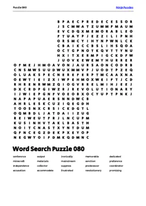 Free Printable Puzzle 080 themed Word Search Puzzle puzzle thumbnail