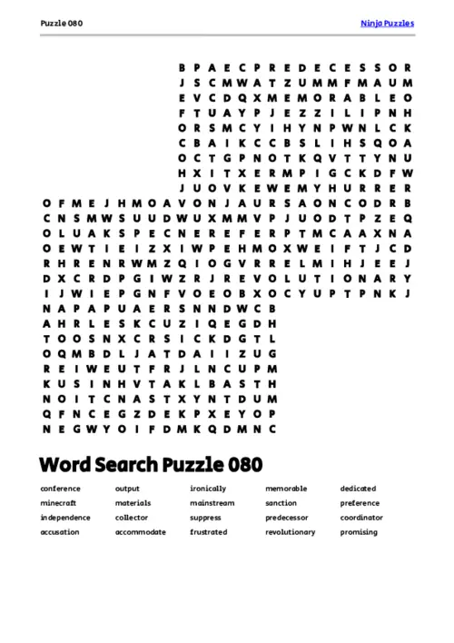 Free Printable Puzzle 080 themed Word Search Puzzle thumbnail