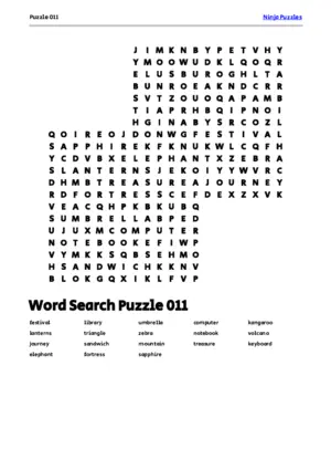 Free Printable Puzzle 011 themed Word Search Puzzle puzzle thumbnail