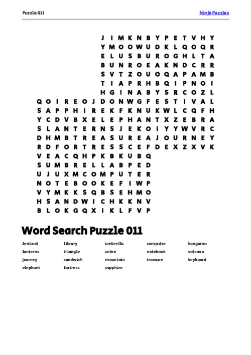 Free Printable Puzzle 011 themed Word Search Puzzle thumbnail