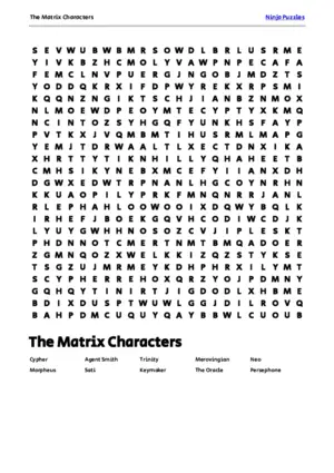 Free Printable The Matrix Characters themed Word Search Puzzle puzzle thumbnail