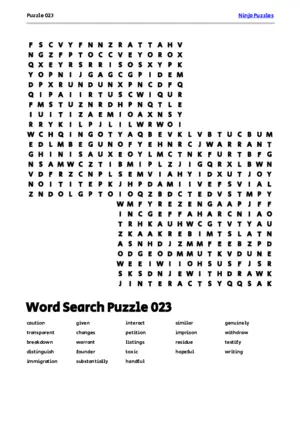 Free Printable Puzzle 023 themed Word Search Puzzle puzzle thumbnail