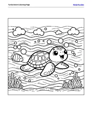 Turtle Swim Coloring Page puzzle thumbnail