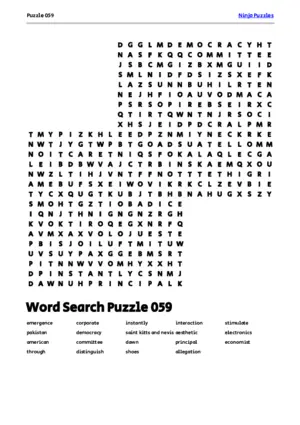 Free Printable Puzzle 059 themed Word Search Puzzle puzzle thumbnail