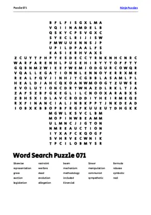 Free Printable Puzzle 071 themed Word Search Puzzle puzzle thumbnail