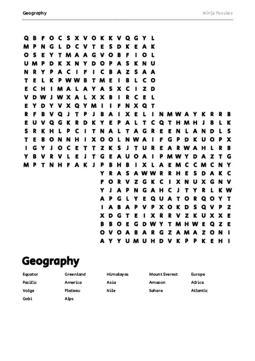 Free Printable Geography themed Word Search Puzzle thumbnail