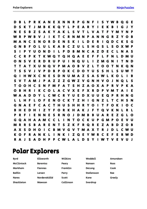 Free Printable Polar Explorers themed Word Search Puzzle thumbnail