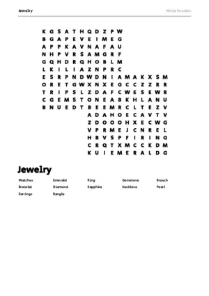 Free Printable Jewelry themed Word Search Puzzle puzzle thumbnail