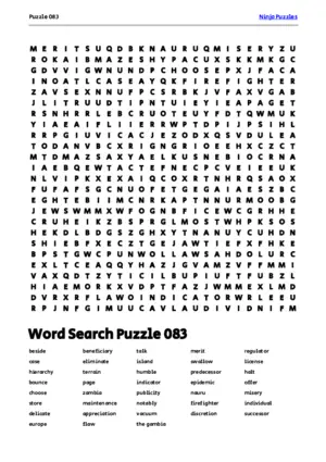 Free Printable Puzzle 083 themed Word Search Puzzle puzzle thumbnail