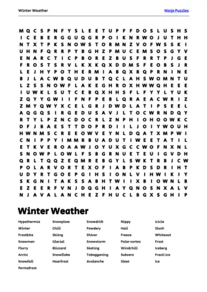 Free Printable Winter Weather themed Word Search Puzzle puzzle thumbnail