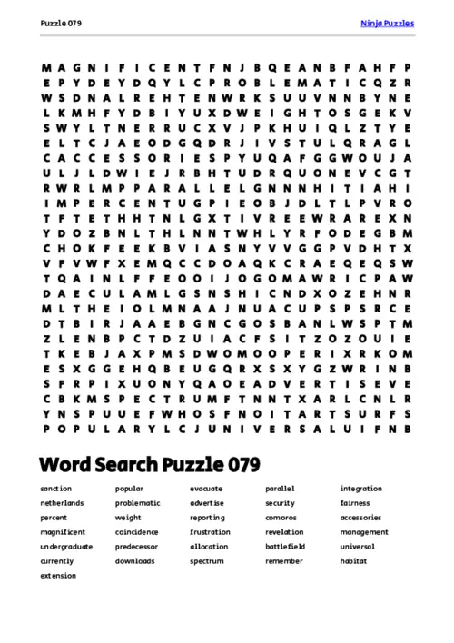 Free Printable Puzzle 079 themed Word Search Puzzle thumbnail