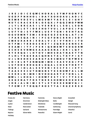 Free Printable Festive Music themed Word Search Puzzle puzzle thumbnail