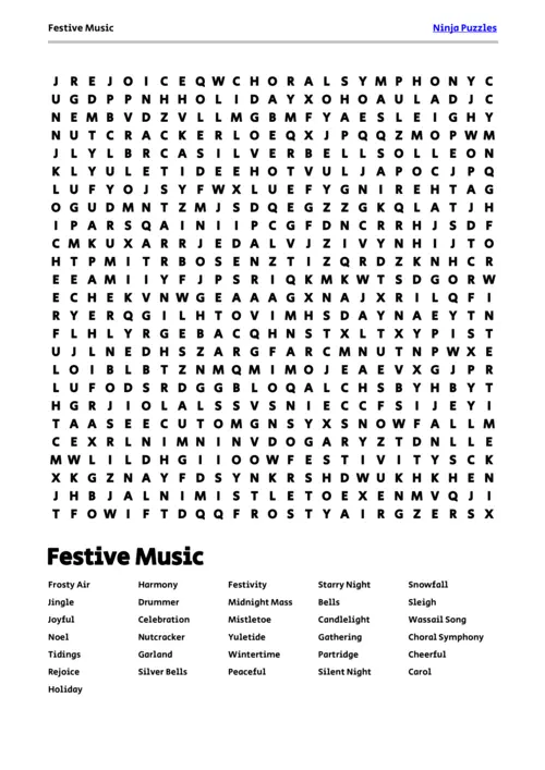 Free Printable Festive Music themed Word Search Puzzle thumbnail