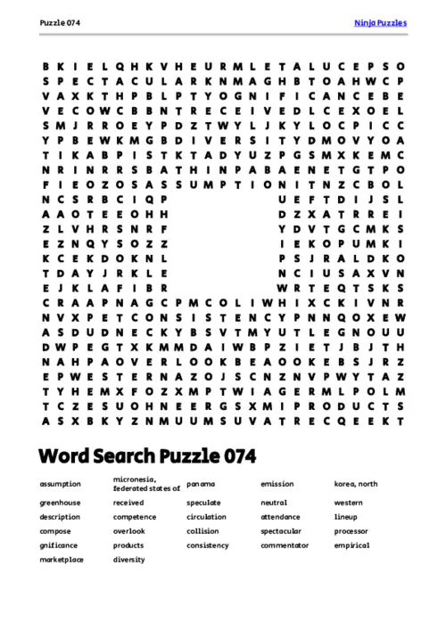 Free Printable Puzzle 074 themed Word Search Puzzle thumbnail