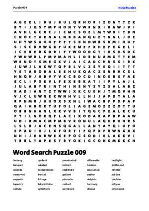 Free Printable Puzzle 009 themed Word Search Puzzle puzzle thumbnail