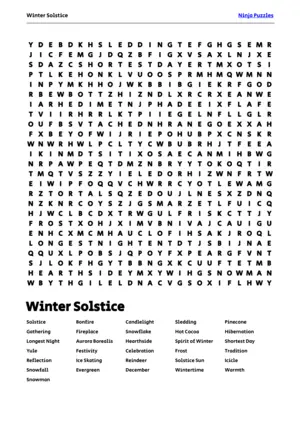 Free Printable Winter Solstice themed Word Search Puzzle puzzle thumbnail