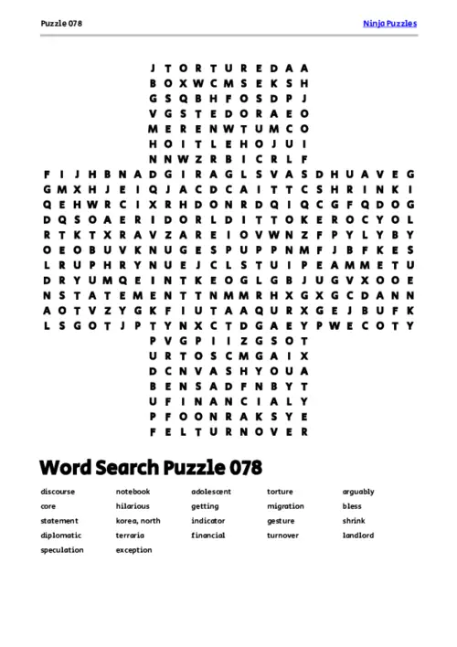 Free Printable Puzzle 078 themed Word Search Puzzle thumbnail